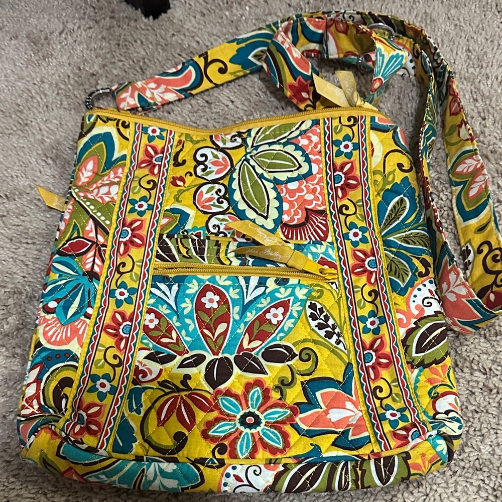 Vera Bradley Yellow Quilted Floral Crossbody with Teal & Coral Accents